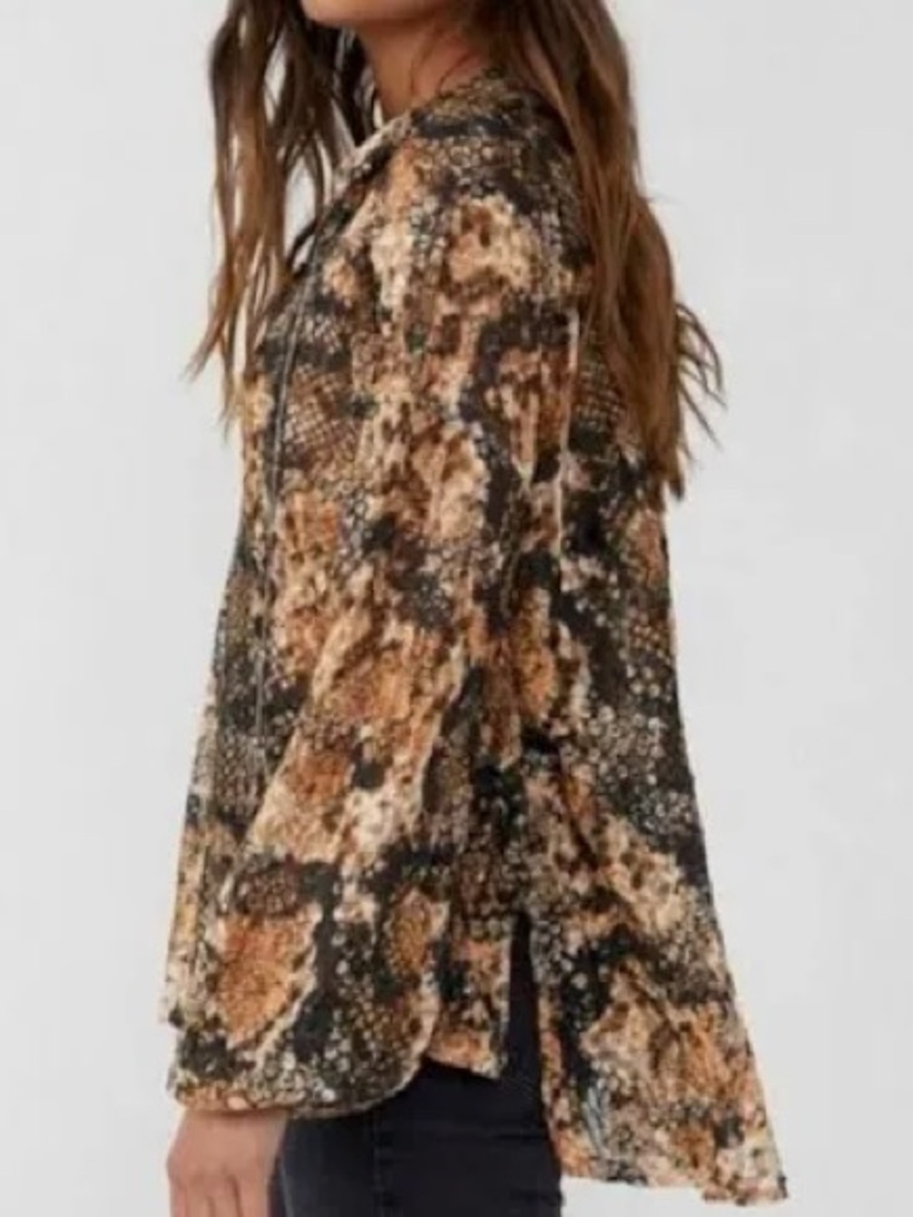 Free People Brown Tan Black Snakeskin Tunic Size Medium
